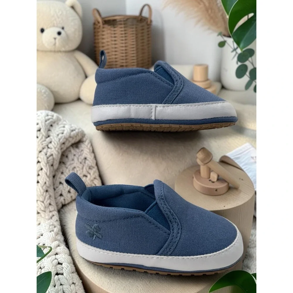 Lucky Brand Blue Canvas Slip On Shoes Infant Toddler Clover Detail Size 2